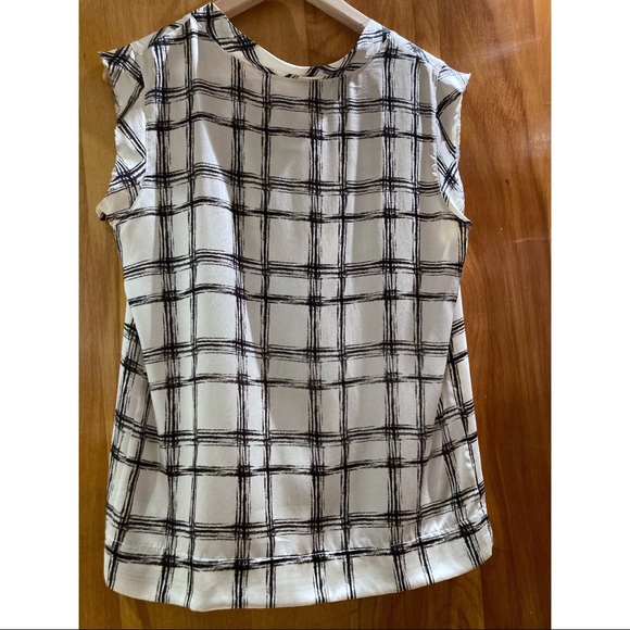NILI LOTAN Silk sleeveless blouse plaid (white and black) - Picture 4 of 4